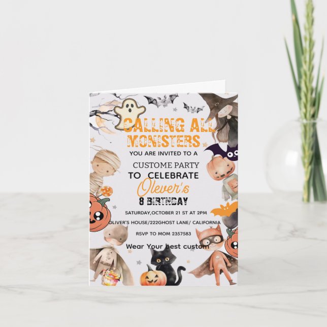 Jolie Invitation d'Anniversaire Monstre pour Enfan (Devant)