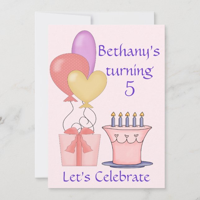 Jolie invitation d'anniversaire rose (Devant)