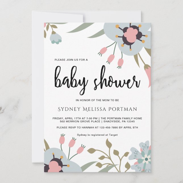 Jolie invitation de Baby shower botanique (Devant)