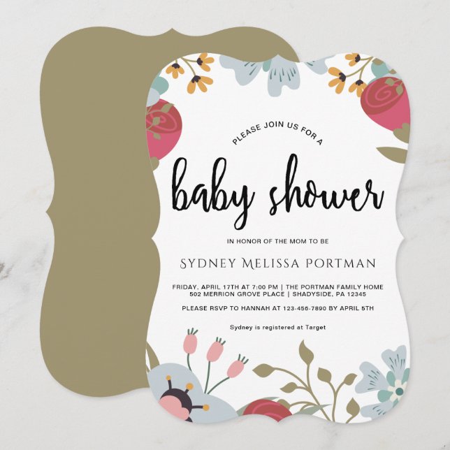 Jolie invitation de Baby shower botanique (Devant / Derrière)