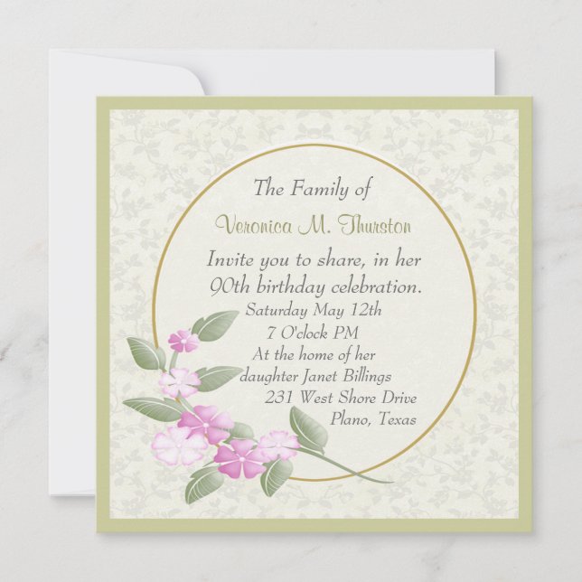 Jolie invitation de fête d'anniversaire de dames (Devant)