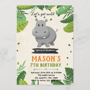Jolie invitation de fête d'anniversaire hippo