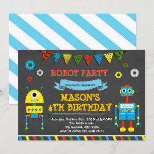 Jolie invitation de fête d'anniversaire robot