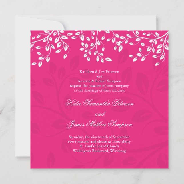 Jolie invitation de mariage rose vif (Devant)