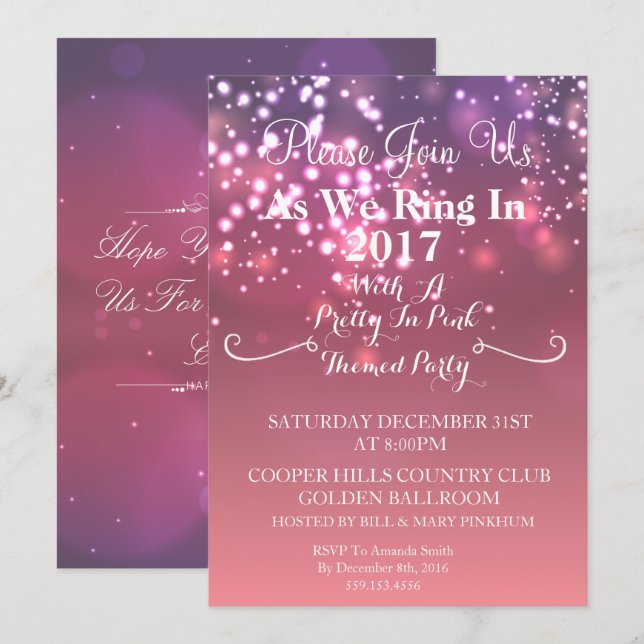 Jolie Invitation Du Nouvel An Rose (Devant / Derrière)