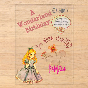 Jolie invitation en acrylique Alice au pays des me