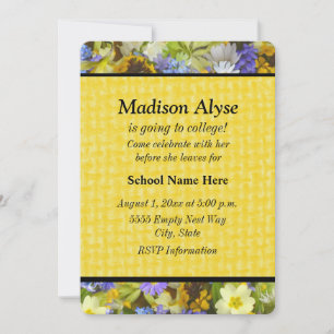 Jolie invitation florale jaune violet "Partir à l'