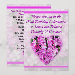 JOLIE INVITATION FLORALE ROSE 90ÈME ANNIVERSAIRE