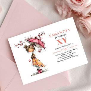 Jolie invitation florale rose pastel pour l'annive