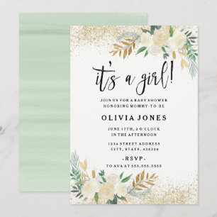 Jolie invitation pour Baby Shower Fille thème flor