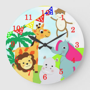 Jolie Jungle Animaux Enfants Horloge