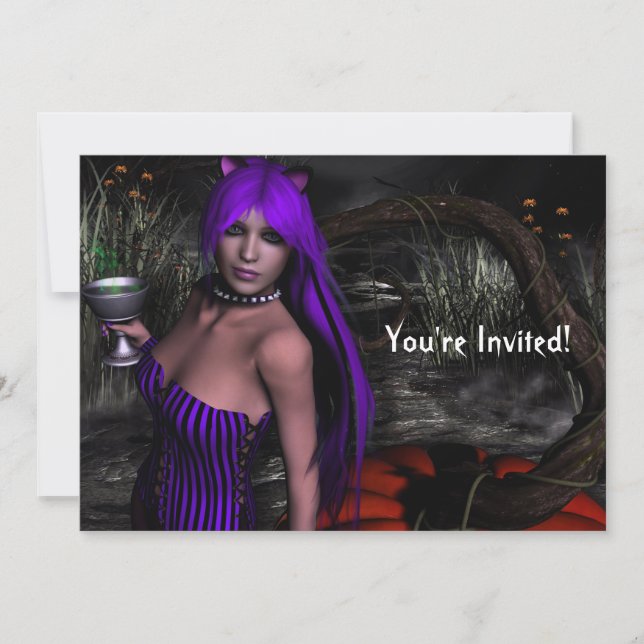 Jolie Kitty et Citrouille Invitation d'Halloween (Devant)