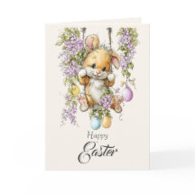 Jolie Lapin Fluffy Aquarelle Carte de Pâques Oreil