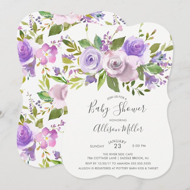 Jolie Lavender Floral Baby shower Invitation (Devant / Derrière)