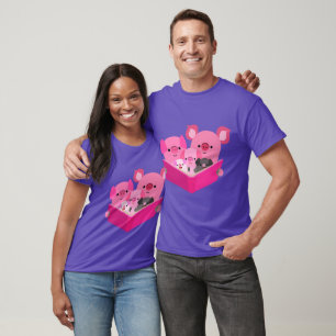 Jolie lecture Cartoon Pig Famille T-Shirt