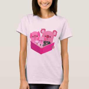 Jolie lecture Cartoon Pig Famille T-Shirt