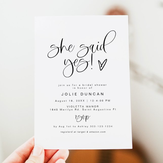 JOLIE Minimalistisch She Said Yes Heart Brautparty Einladung (Von Creator hochgeladen)