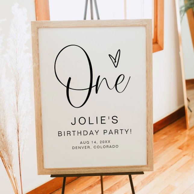 JOLIE Modern Boho One Heart First Birthday Willkom Poster (Von Creator hochgeladen)