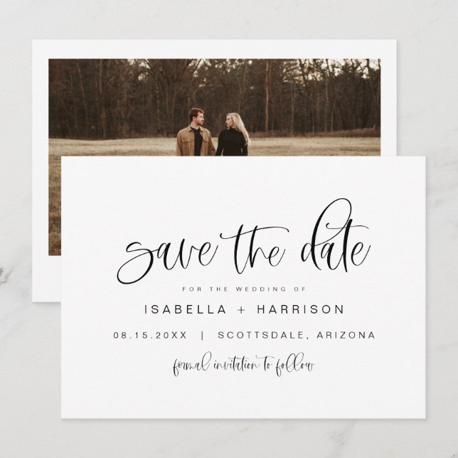 JOLIE Modern Minimalistisch Boho Foto Save the Dat Einladung (Vorne/Hinten)