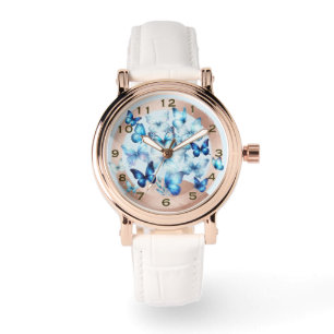 Jolie montre papillon bleu de style or rose eWatch