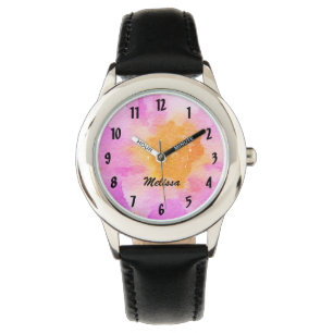Jolie montre rose florale avec nom personnalisé