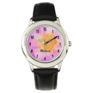Jolie montre rose florale avec nom personnalisé