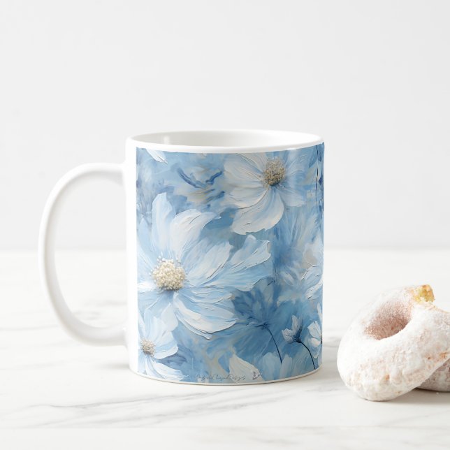 Jolie Mug d'Art Floral Bleu (Avec donut)
