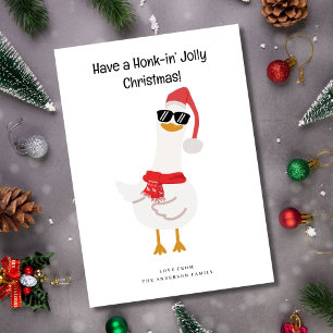 Jolie oie au chapeau de Noël Carte de vacances drô
