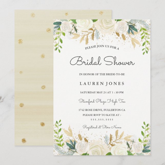 Jolie or Blush Floral Douche nuptiale invitation (Devant / Derrière)