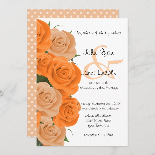 Jolie Orange Rose Flower Wedding Invitations (Devant / Derrière)