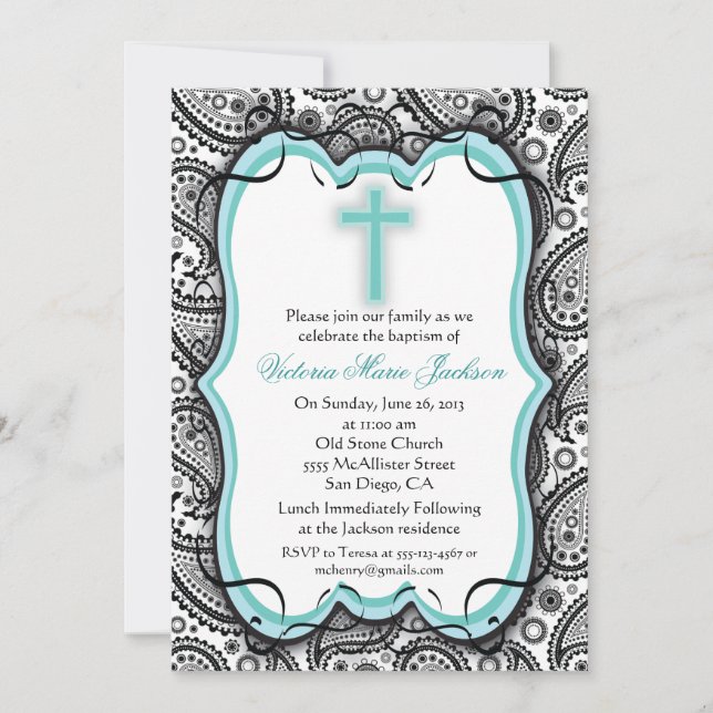 Jolie Paisley Baptême / Invitation Christening (Devant)