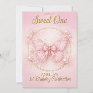 Jolie Papillon Rose "Sweet One" Invitation pour le
