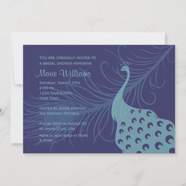 Jolie Peacock nuptiale douche Invitation (Devant)