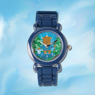 Jolie pêche brun ours enfant montre personnalisée