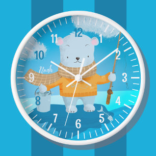 Jolie pêche Ours polaire Kid Horloge murale avec n