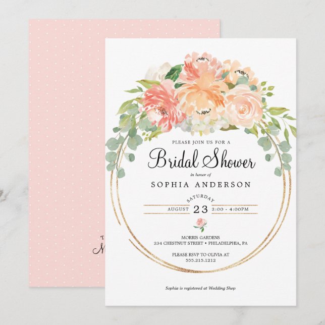 Jolie Pêcher Floral nuptiale Invitation douche (Devant / Derrière)