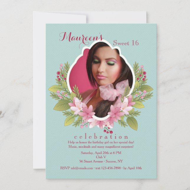 Jolie photo cadre floral Invitation (Devant)