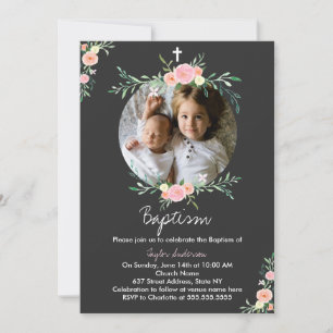 Jolie photo Floral Wreath Baptism Invitation