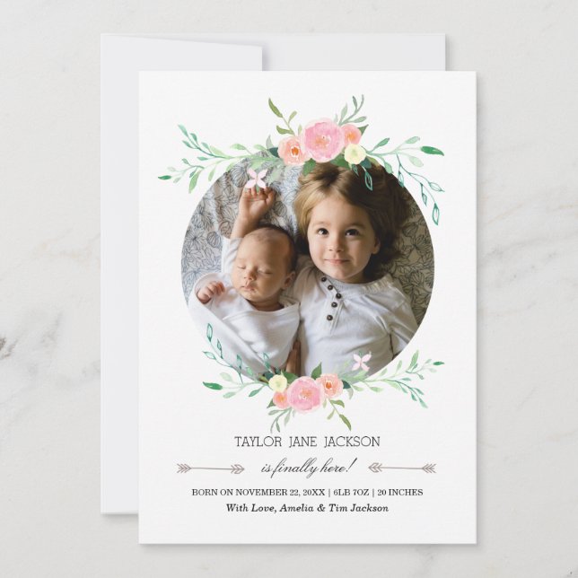 Jolie photo Floral Wreath Faire-part de naissance (Devant)
