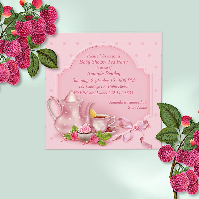 Jolie Pink Baby shower Tea Party Invitation (Créateur téléchargé)