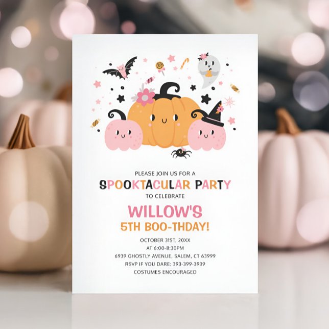 Jolie Pink Halloween Fête Anniversaire Invitation  (Pink Halloween Birthday Party Girl Invitation)