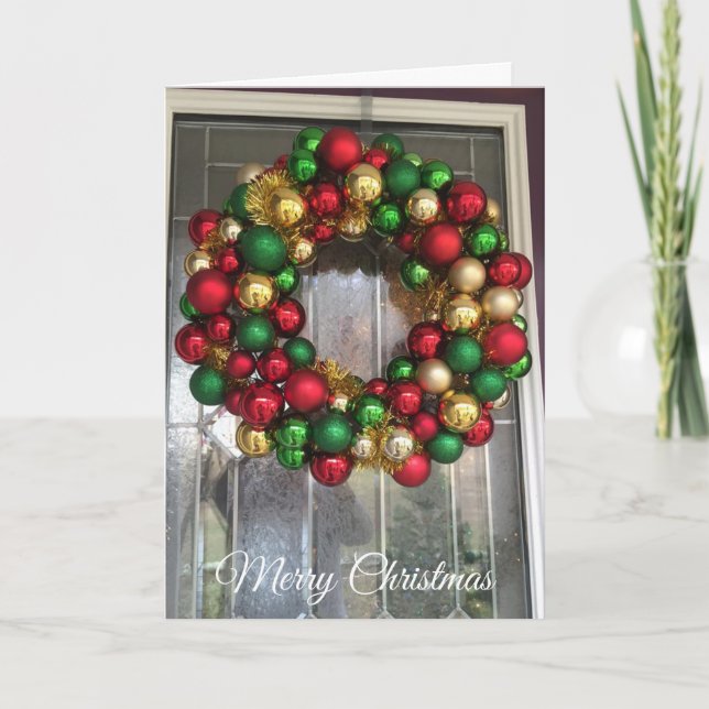 Jolie porte de Noël avec carte de couronne ornemen (Devant)