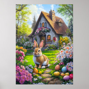 Jolie Poster Peinture de chasse aux oeufs de lapin