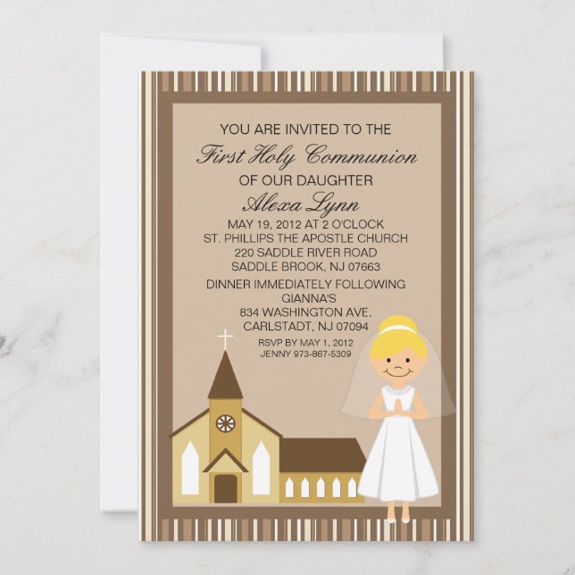 Jolie Première Fille Communion Par Invitation De L (Devant)