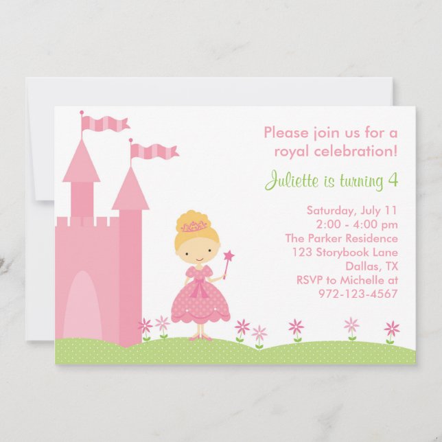 Jolie Princesse Invitation d'anniversaire (Devant)