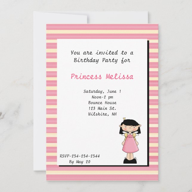 Jolie princesse rose Invitation d'anniversaire (Devant)