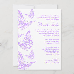 Jolie Purple Papillon Bat mitzvah Invitations