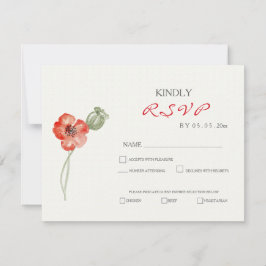 Jolie Red Poppies moderne mariage floral carte RSV