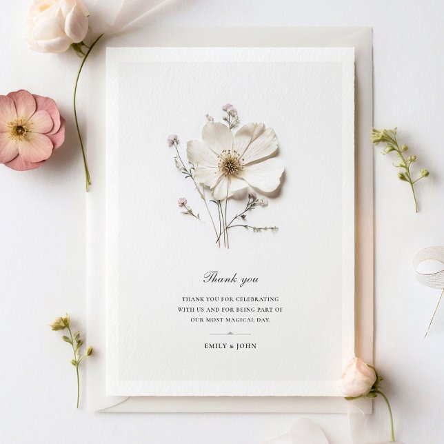 Jolie Rose blanche Élégante Carte de remerciements (Créateur téléchargé)