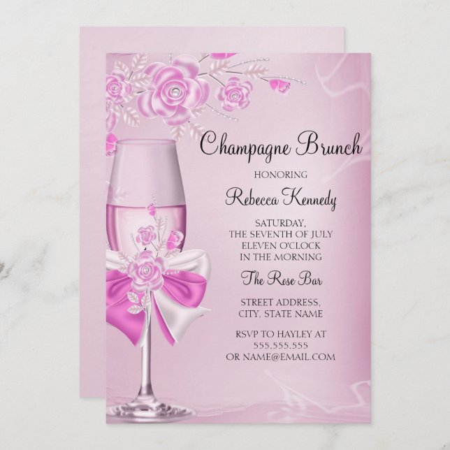 Jolie Rose Champagne Brunch Invitation (Devant / Derrière)